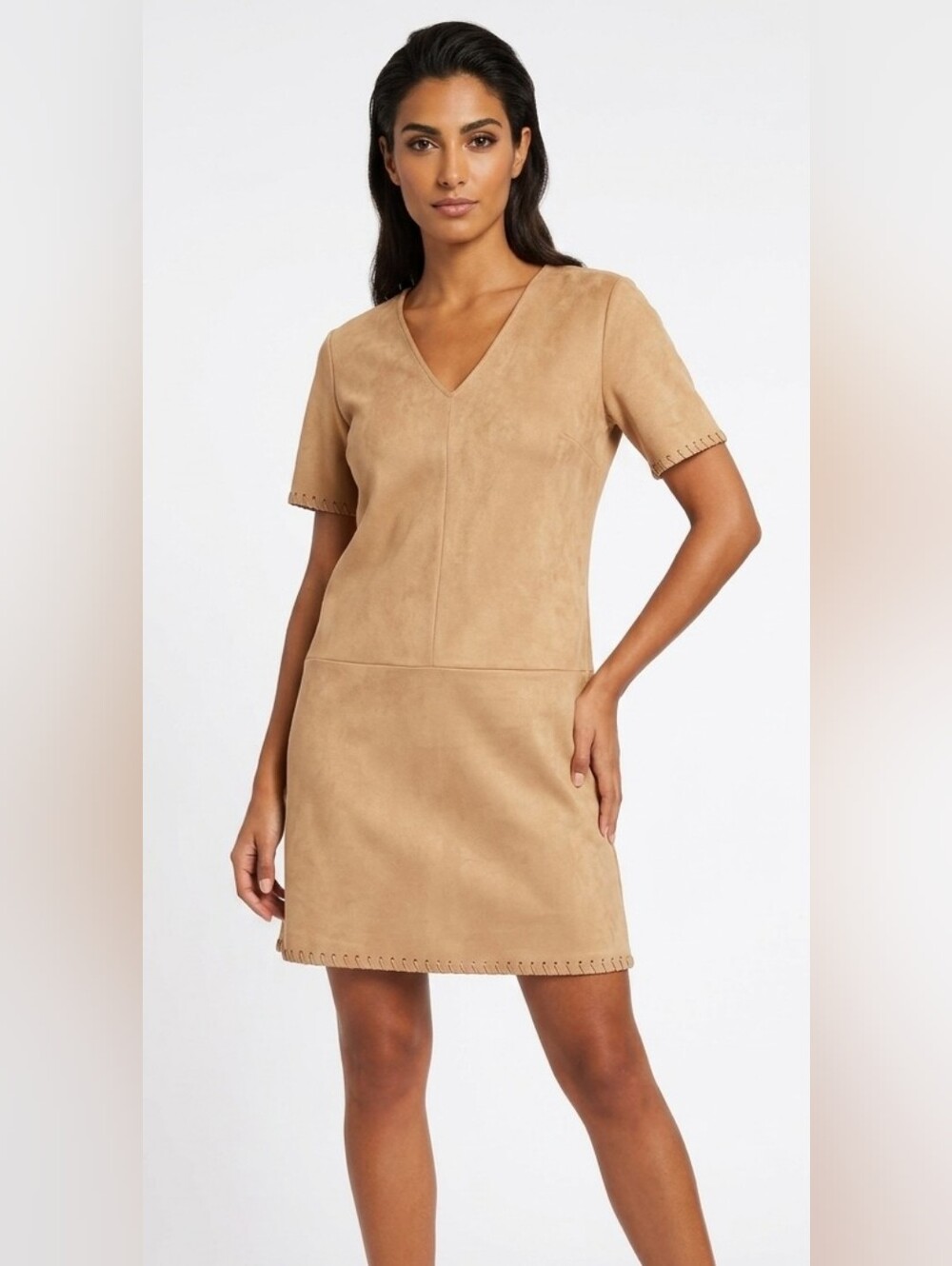 Catherine Malandrino Faux Suede V-Neck Mini Dress Size 14